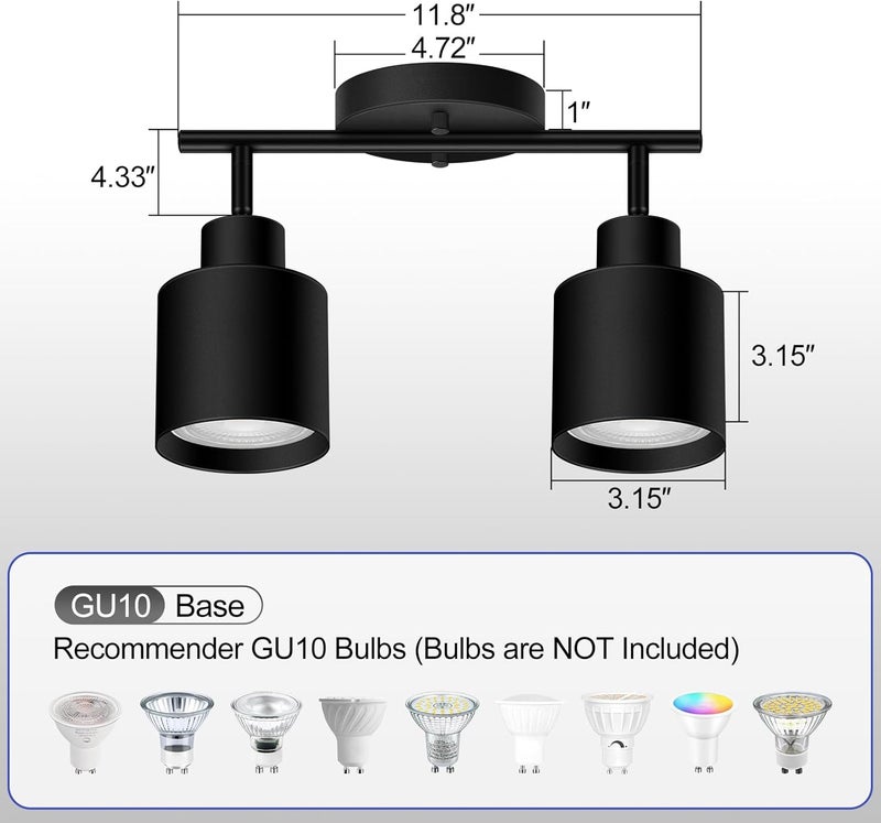 BoostArea Store 2-Light Led Track Lighting,Black Ceiling Lighting Fixtures,Wall Sconces Ceiling Spotlight with Foldable Light Arms for Kitchen, Closet, Bedroom,GU10 Socket, Bulbs Not Included - Image 5